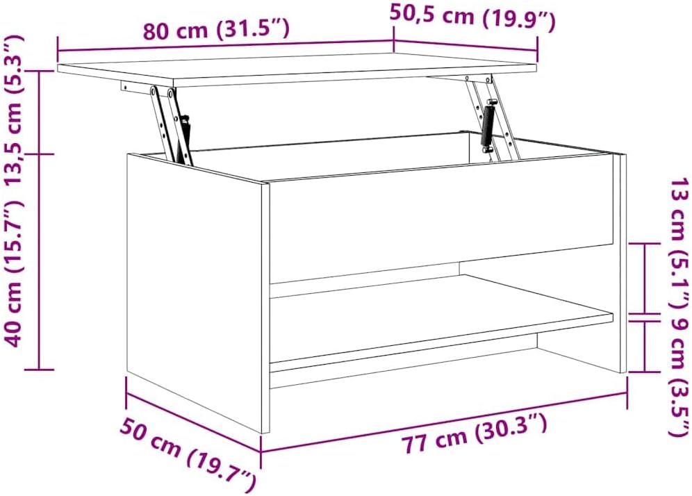 vidaXL Couchtisch Höhenverstellbar Kaffeetisch Beistelltisch Wohnzimmertisch Sofatisch mit Stauraum