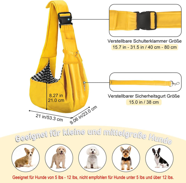 PETLOFT Tragetuch Hund, Reversibel Kleine Hundetrage, Einstellbar Pet Tragetuch, Freisprecheinrichtu