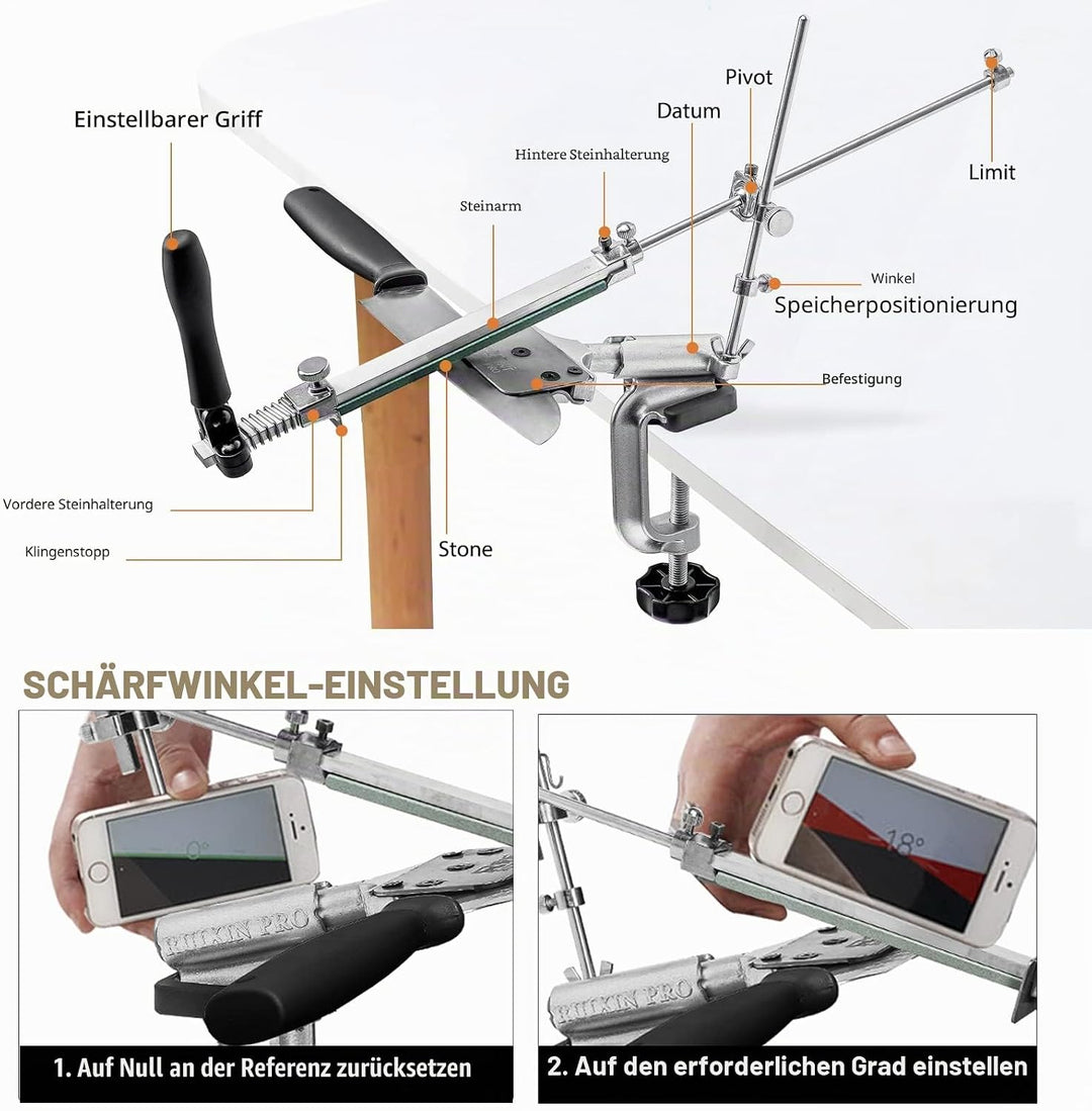 RUIXIN PRO RX-008 Professioneller Messerschärfer mit 7 Schleifsteinen, 360° drehbar, Flip Design, fe