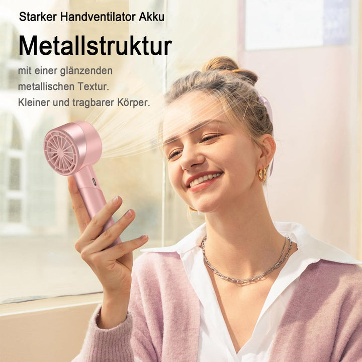 Handventilator Akku Aufladbar, Mini Stark Ventilator mit 7000 rpm Hohe Geschwindigkeit, Kleiner Meta