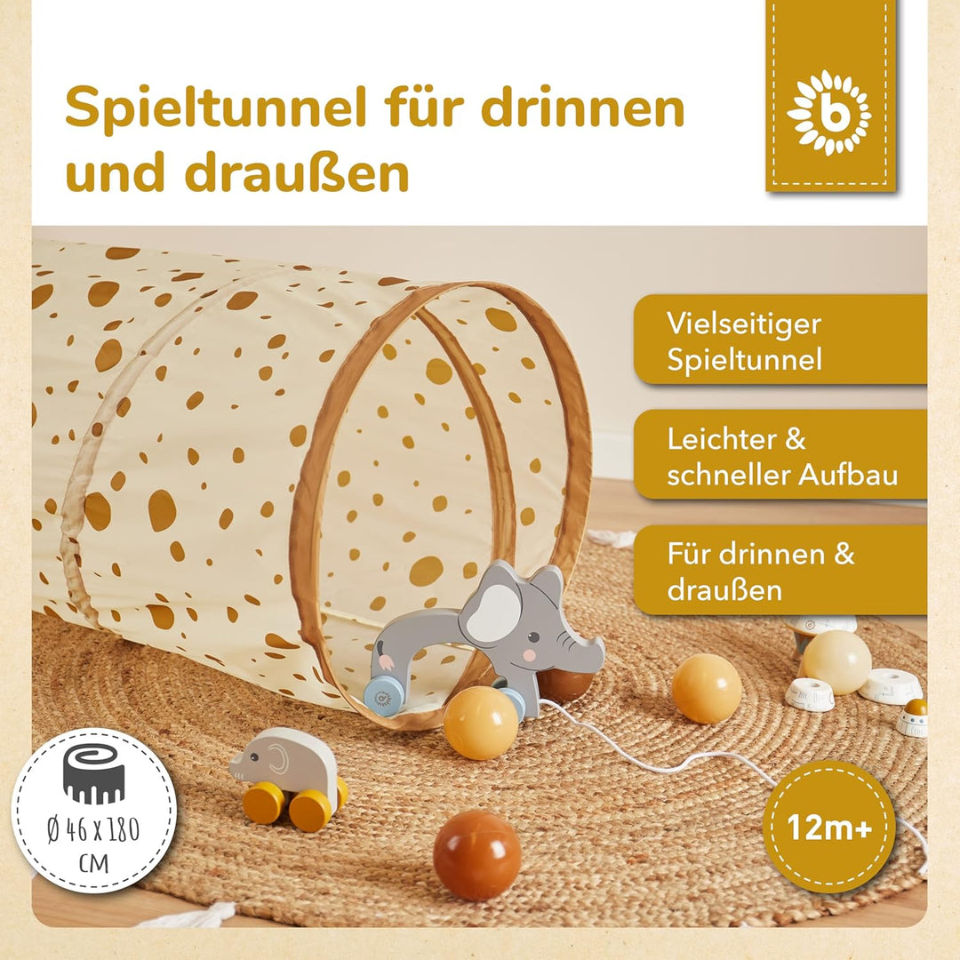 Bieco XXL Krabbeltunnel Dots ab 1 Jahr | 180 x 46 cm | Spieltunnel Kind und Baby | Farbenfroh | Tunn