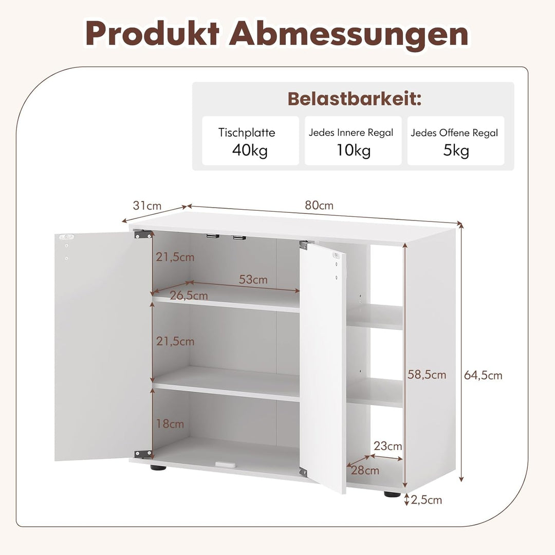 COSTWAY Schuhschrank, Schuhregal mit 2 Türen, verstellbaren offenen Regalen, Schuhkommode, Schuhaufb