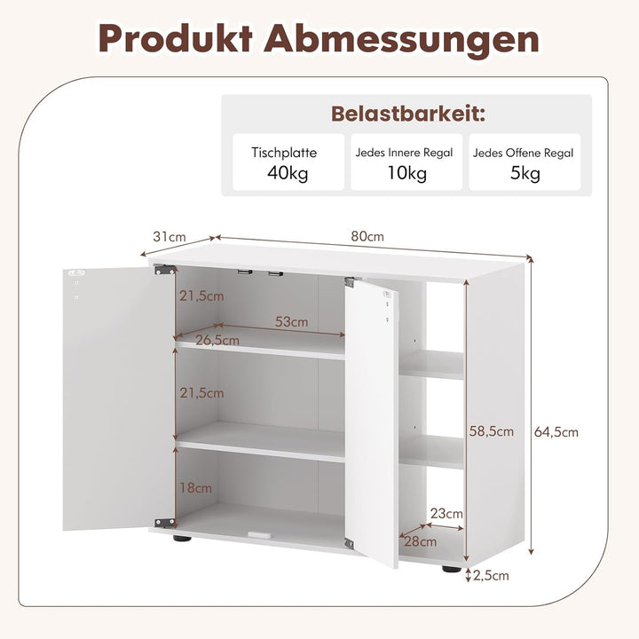 COSTWAY Schuhschrank, Schuhregal mit 2 Türen, verstellbaren offenen Regalen, Schuhkommode, Schuhaufb