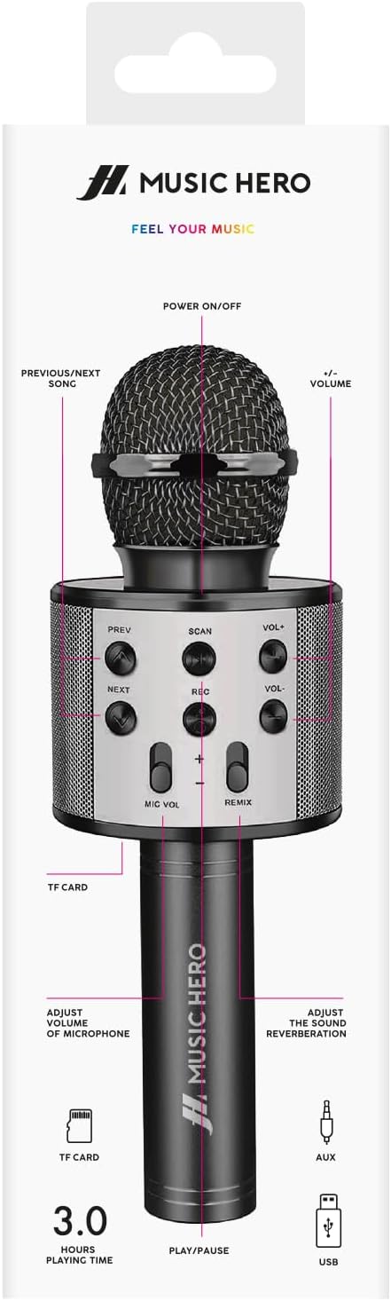 Music Hero Karaoke-Mikrofon, kabellos, mit Effekten, Karaoke-Lautsprecher, 5 Watt