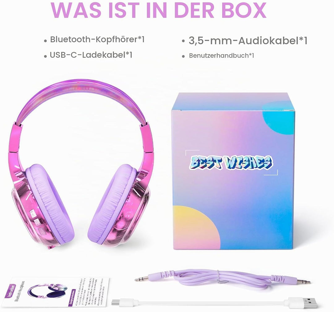 JYPS Bluetooth Kopfhörer Kinder, Kabellose Kopfhörer Bluetooth Kinder Over Ear, Kopfhörer Kinder Blu