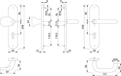 HOPPE 3664099 Sicherheits-Wechselgarnitur Paris-auf Langschild PZ72, Türstärke 42-47mm, ohne Kernzie