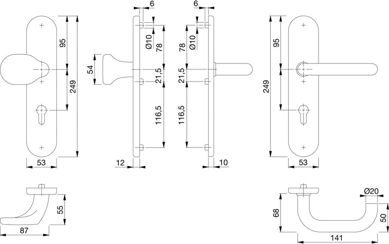 HOPPE 3664099 Sicherheits-Wechselgarnitur Paris-auf Langschild PZ72, Türstärke 42-47mm, ohne Kernzie