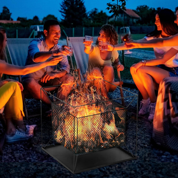 Outsunny Feuerschale modern Feuerkorb rechteckig Feuerstelle für Garten Camping BBQ Metall Schwarz 4