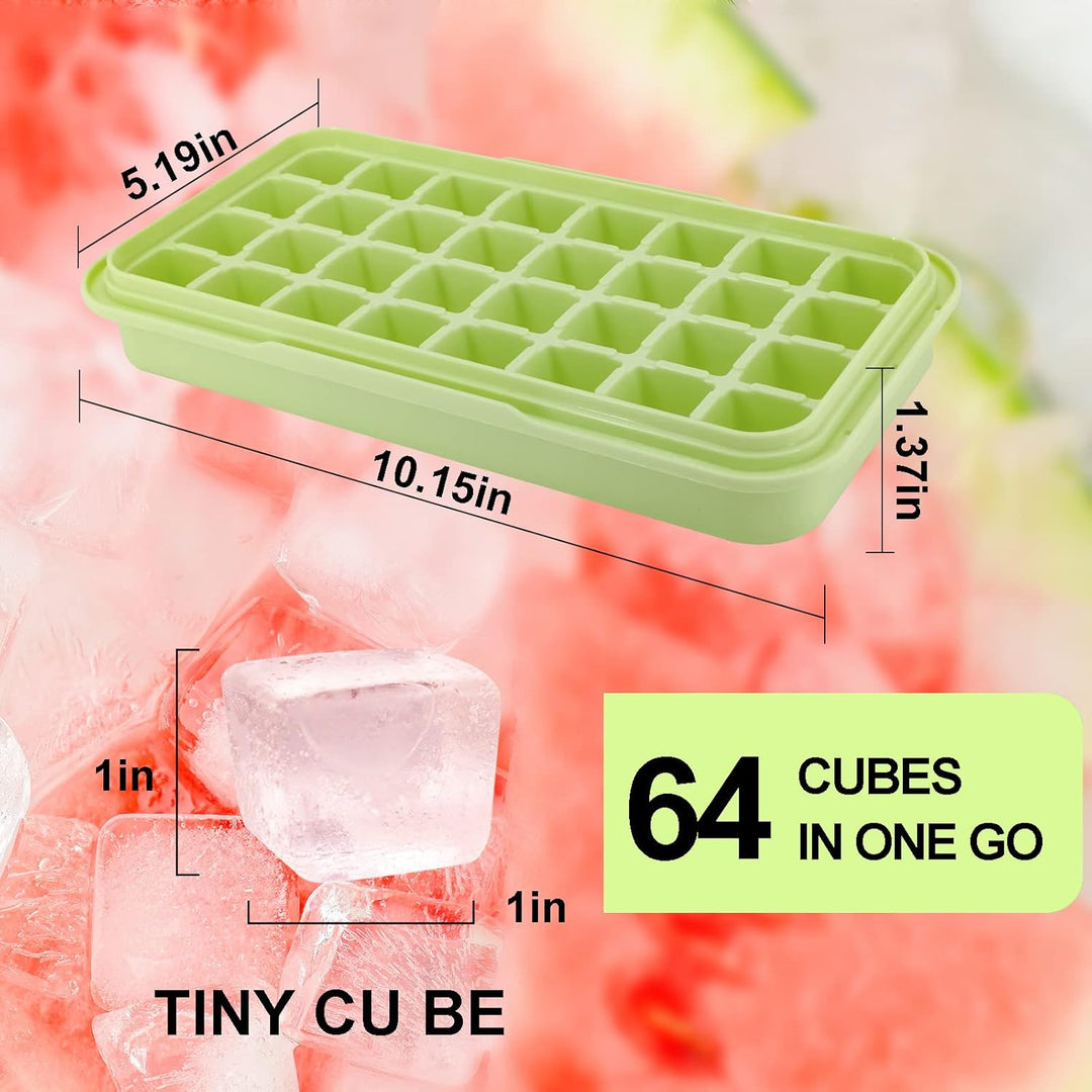 Ice Trays for Freezer with Lid & Bin, Ice Cube Tray Making 64 pcs Ice Cubes, Easy Press to Release I