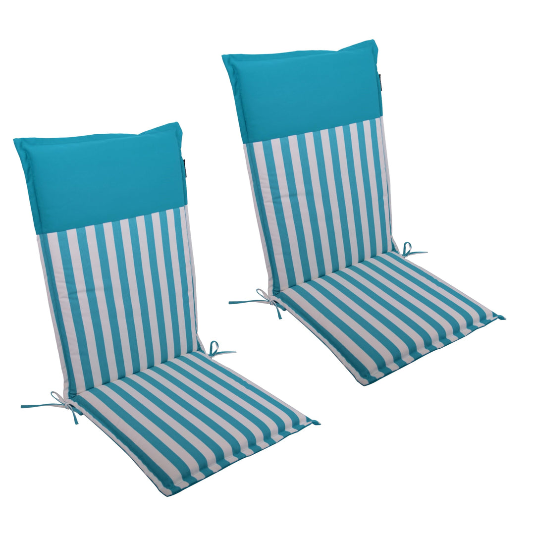 LILENO HOME Gartenstuhl Auflagen als [2er Set - Hochlehner] in Streifen Aqua - Uni Aqua - Bequeme Li