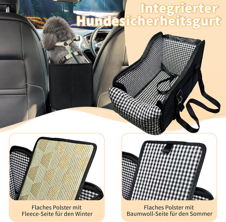 Hunde Autositz für Kleine Hunde & Katzen - Sicher auf Rücksitz, Beifahrersitz & Mittelkonsole mit Do