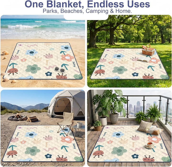 Picknickdecke, Campingdecke 200 x 200cm, Faltbare Strandmatte, mit Tragegriff, Tragbare Strandunterl