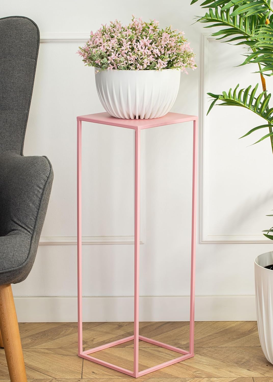 HowHomely Blumenständer Metall Rosa 70 cm Hoch - Solider und Robuster Blumenhocker Metall - Pflanzen