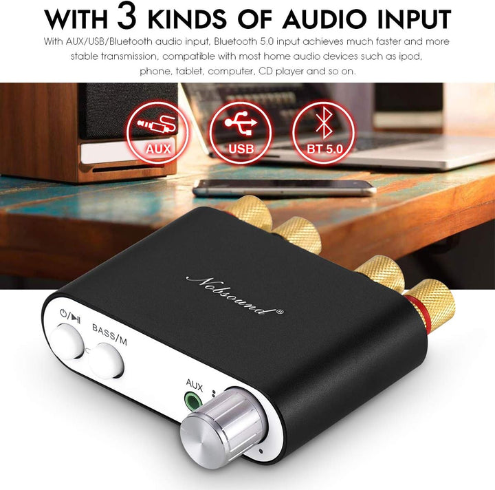 Nobsound NS-10G Mini Bluetooth 5.0 Digitaler Stereo Verstärker 100W HiFi Power Amp mit Netzteil (Sch