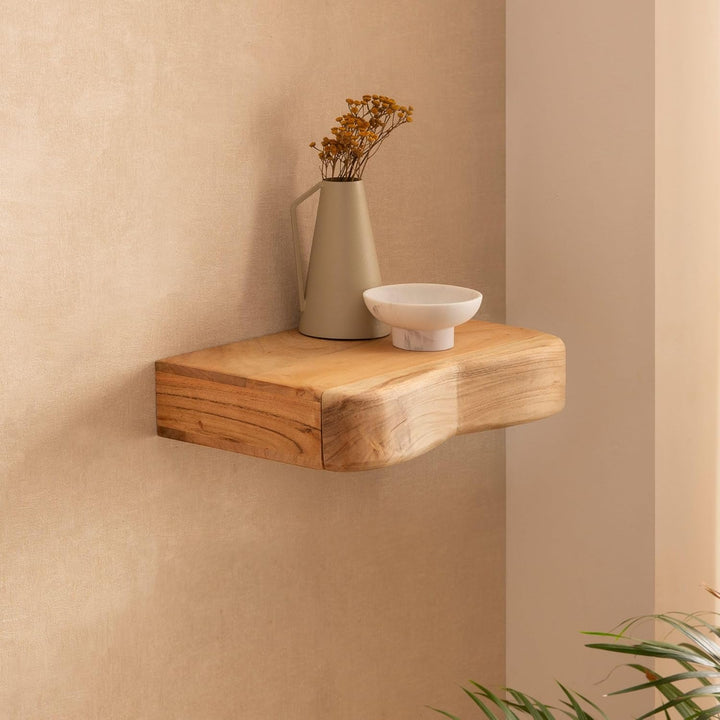FineBuy Wandregal Akazie Massivholz 120cm mit DREI Schubladen - Design Regal für die Wand - Holz Wan
