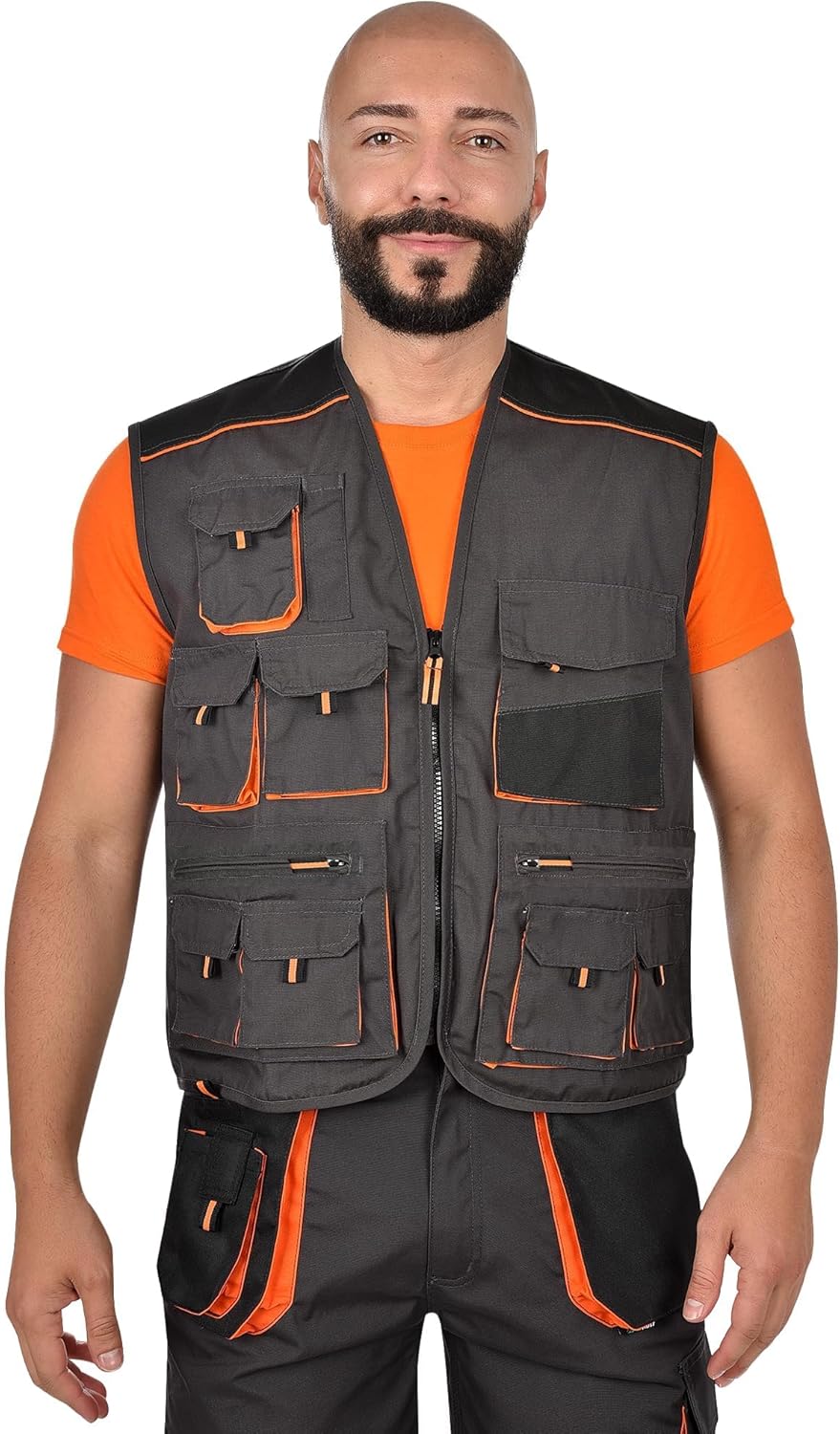 BWOLF Atlas Multifunktionale Arbeitsweste Herren Arbeitsweste Classic Grau/Orange S Grau/Schwarz/Ora