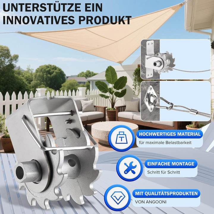 Angooni Sonnensegel-Hardware-Kit inklusive Winden & Drahtseil, Anti-Rost-Edelstahll-Hardware-Kit für