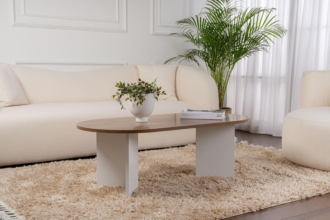 Stylish Coffee Table, Walnut & White, 119 x 39.8 x 60 cm | 100% Melamine Coated Particle Board, 18 m