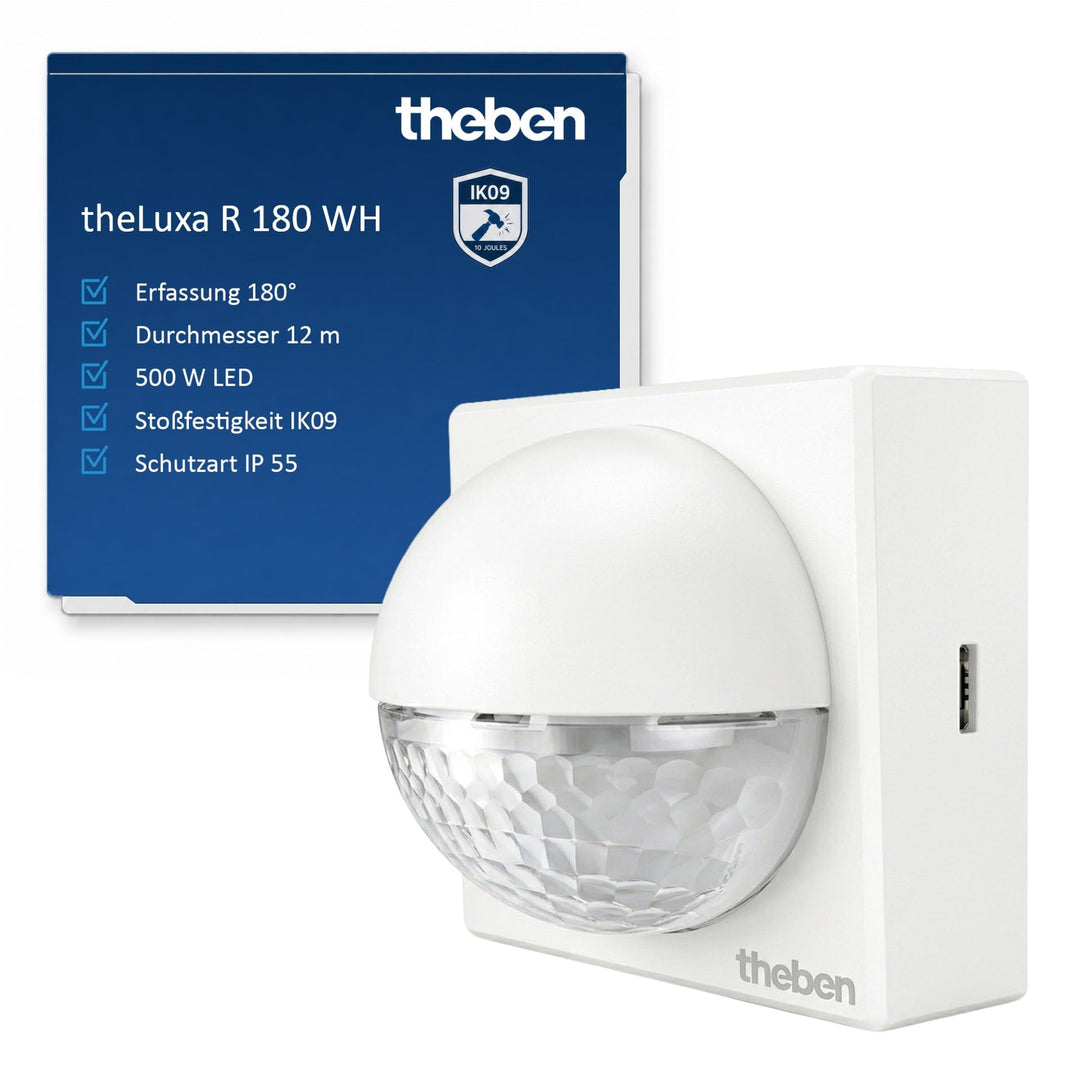 Theben 1010200 theLuxa R180 WH – 180° Passiv Infrarot (PIR) Bewegungsmelder für den Aussenbereich –