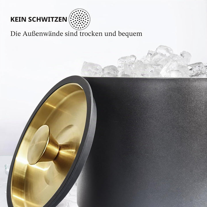 3.2L Moderner isolierter Eiskübel mit Silikondeckel, Schaufel, Sieb, doppelwandiger Eiskübel aus Ede