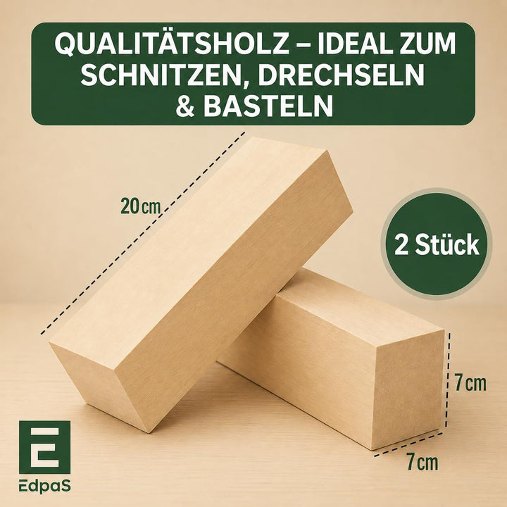 Edpas Schnitzholz Ahorn - 2er Set Holzblock (20x7x7cm) - Grosse Schnitzholz Rohlinge - Naturbelassen