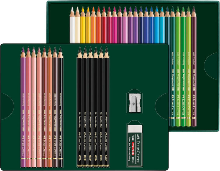 FABER-CASTELL 210053 - Zeichenset 40-teilig mit Polychromos Buntstifte und Bleistifte Pitt Graphite