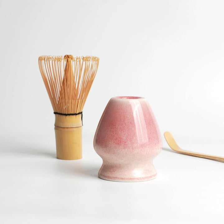HEI MING Premium Matcha Set 6-teilig – Exklusives Matcha Tee Set mit Bambus-Chasen (Besen), Rosa Ker