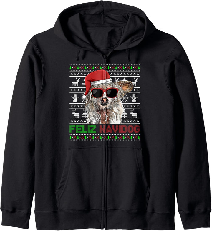Chinesischer Schopfhund Feliz Navidog, lustig, Weihnachten Kapuzenjacke