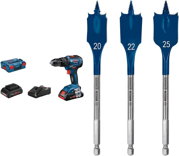 Bosch Professional Akku Schlagbohrmaschine GSB 18V-55 (2x 4,0 Ah ProCore Akku, in L-BOXX) Blau + 3x