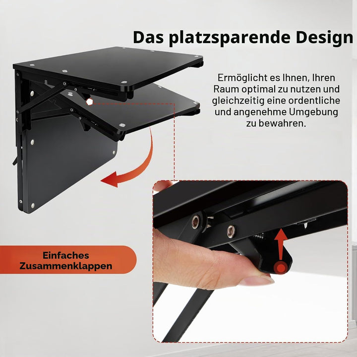Wandregal Holz, Klapptisch für Kleine Räume, Faltbar Schweberegal für Büro, Wohnzimmer, Schlafzimmer
