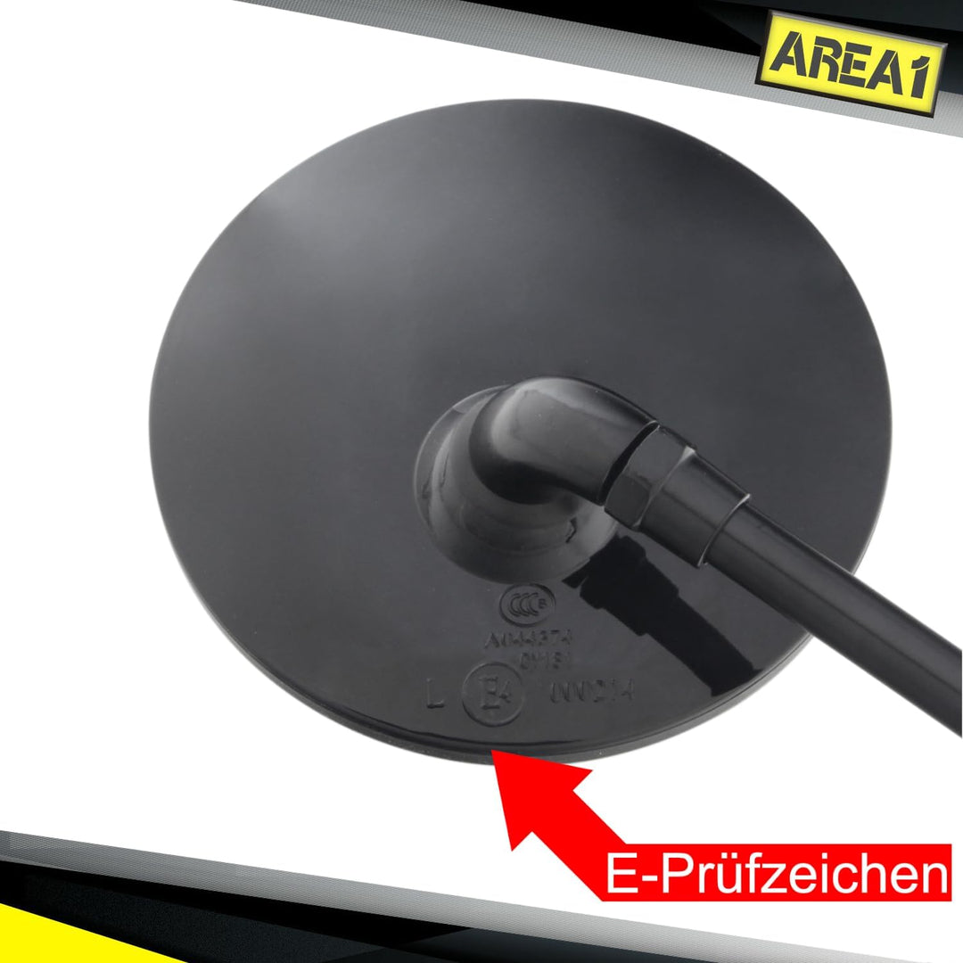 Area1 Universal Motorrad Rückspiegel Paar e-geprüft 2xM10 Rechtsgewinde + 5Adapter, Spiegel kompatib