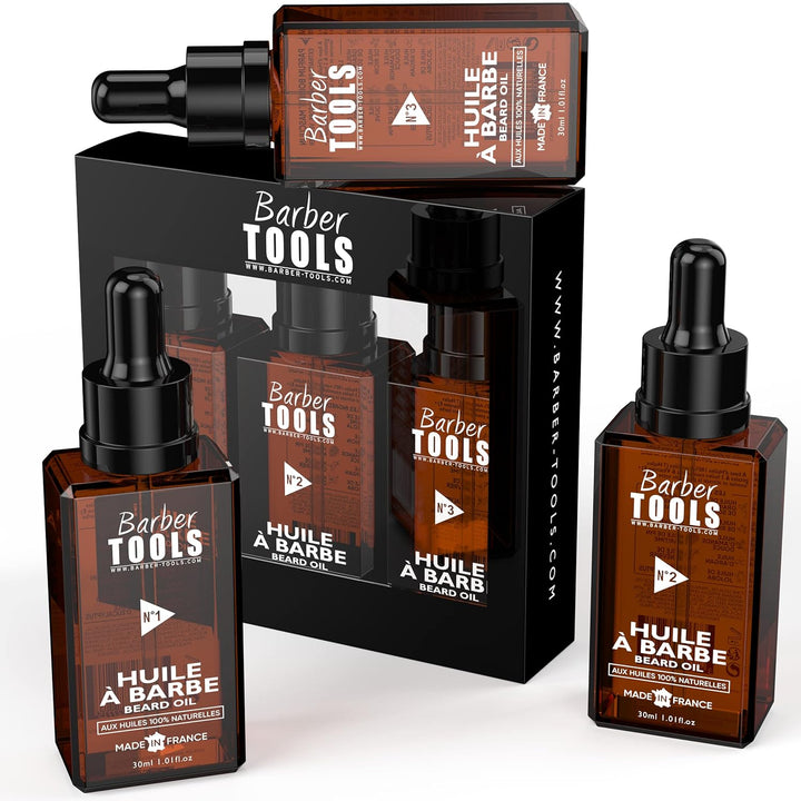 3er Set Bartöle | N°1/2/3 | 3X30ml - MADE IN FRANCE - Fördert das Bartwachstum - Mit RICIN Öl, 7 Pfl