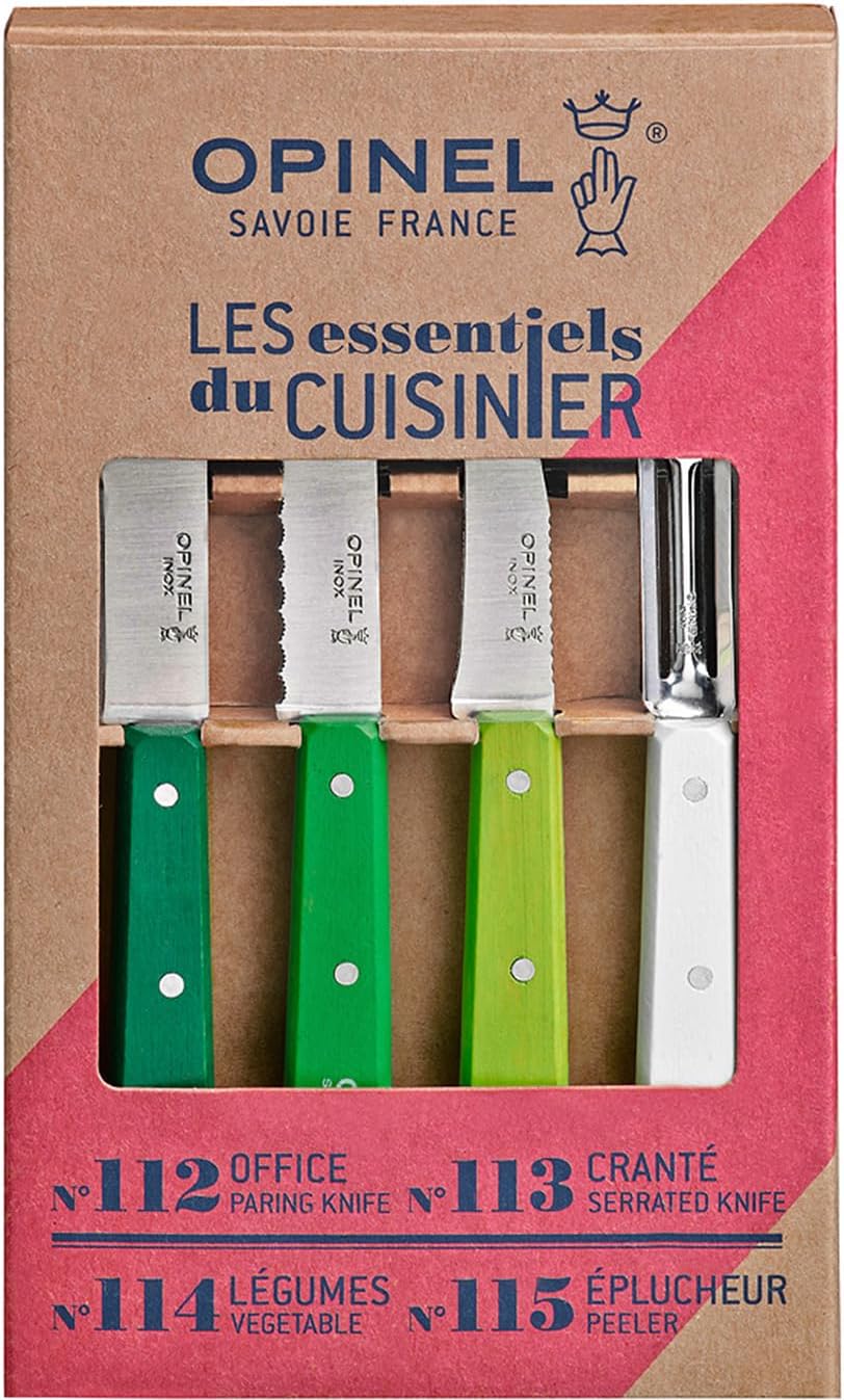 Opinel OP01709 Küchenmesser-Set, Primavera, 4-teilig Messer, Holz, Grün/Weiss, One Size