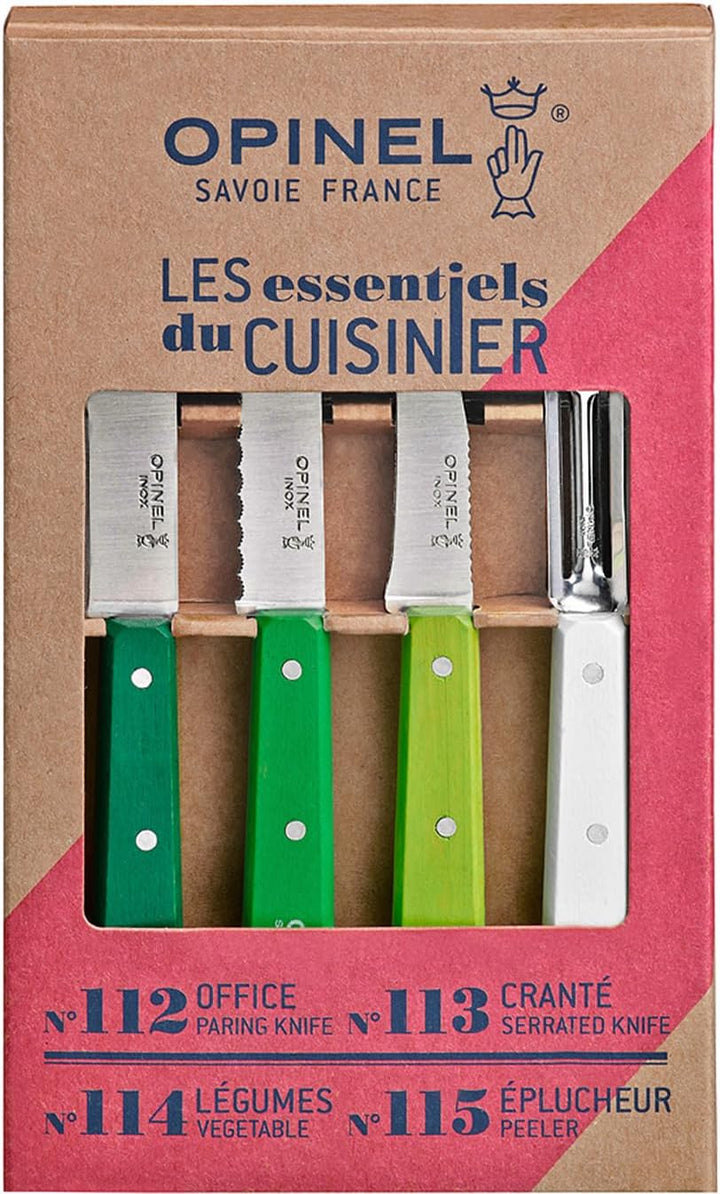 Opinel OP01709 Küchenmesser-Set, Primavera, 4-teilig Messer, Holz, Grün/Weiss, One Size