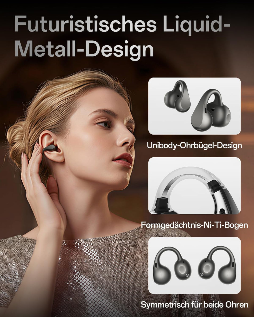 OPPO Enco Clip2 Open-Ear Earbuds, 11mm+9mm Dual Treiber, Bluetooth 6.1 Dynaudio-Sound Ohrhörer, EarH
