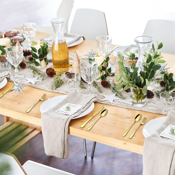 Gold Besteck Set 60 Teile Service für 20, Edelstahl Messer Löffel Gabeln Set für Hochzeit, Partys, A