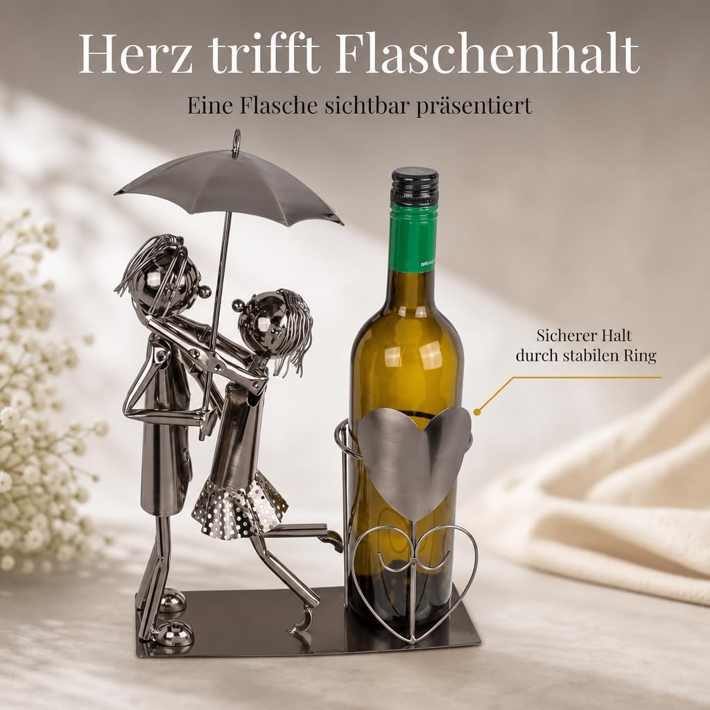 MIJOMA Weinflaschenhalter Liebespaar – Handgefertigte Metallkunst, romantischer dekorativer Flaschen