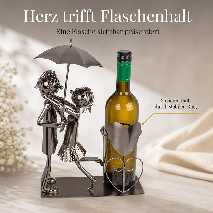 MIJOMA Weinflaschenhalter Liebespaar – Handgefertigte Metallkunst, romantischer dekorativer Flaschen