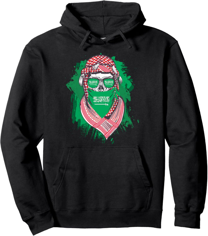 Proud Saudi - Skull with Saudi Arabia Flag & Shemagh T Shirt Pullover Hoodie