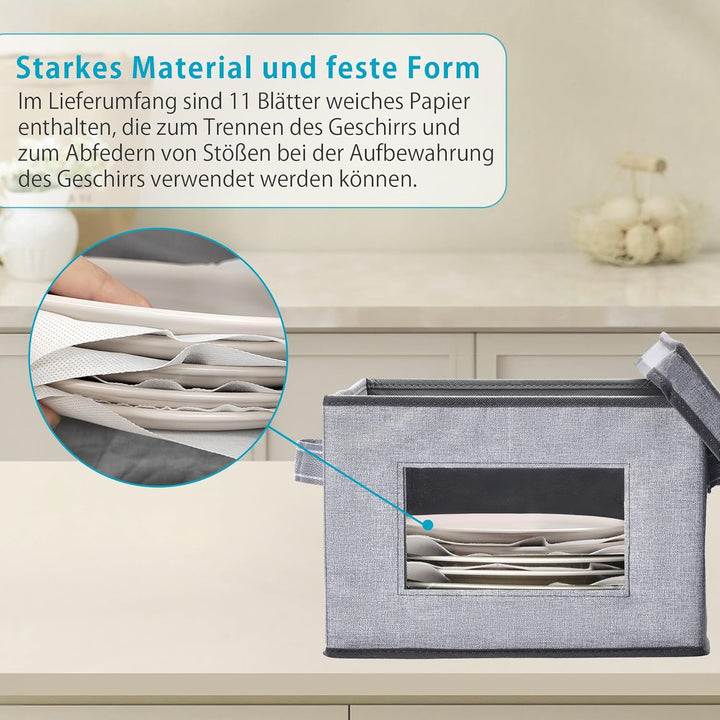 VENO 4 Grössen Geschirr-Aufbewahrungsbox mit Deckel und Griffen, Verpackungsmaterial für Teller, Umz