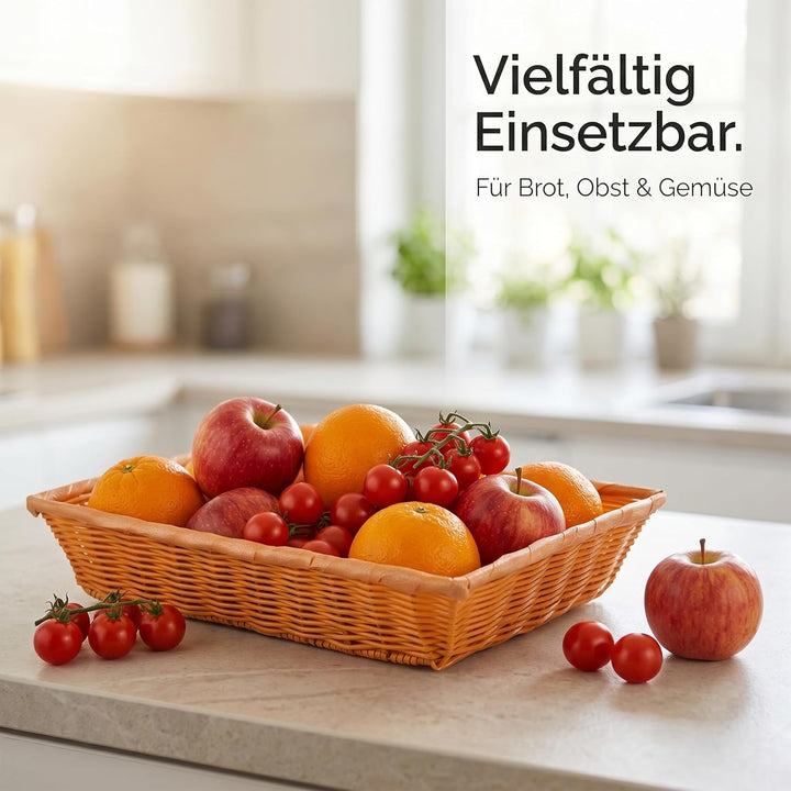5 Stück Gross Brotkorb Geflochten, 40x30x8cm Rechteckig Brotkörbchen Kunststoff Brot Aufbewahrungsko