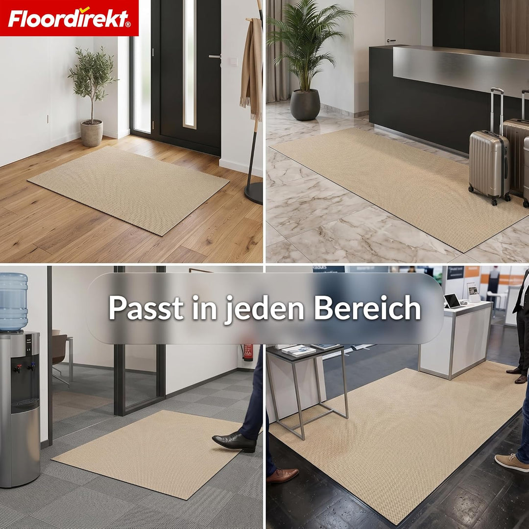 Floordirekt Schmutzfangmatte Beige 80x750cm Hong Kong Pro – rutschfeste Sauberlaufmatte mit TPE-Rück