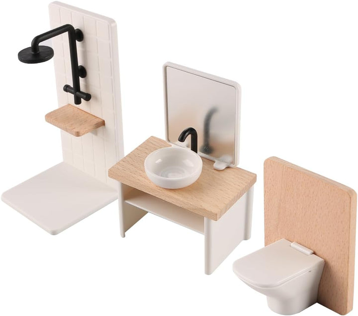 Sarini Puppenhaus Badezimmer Set Miniatur Simulation Modell Toilette Badewanne Holz Badezimmer Schra