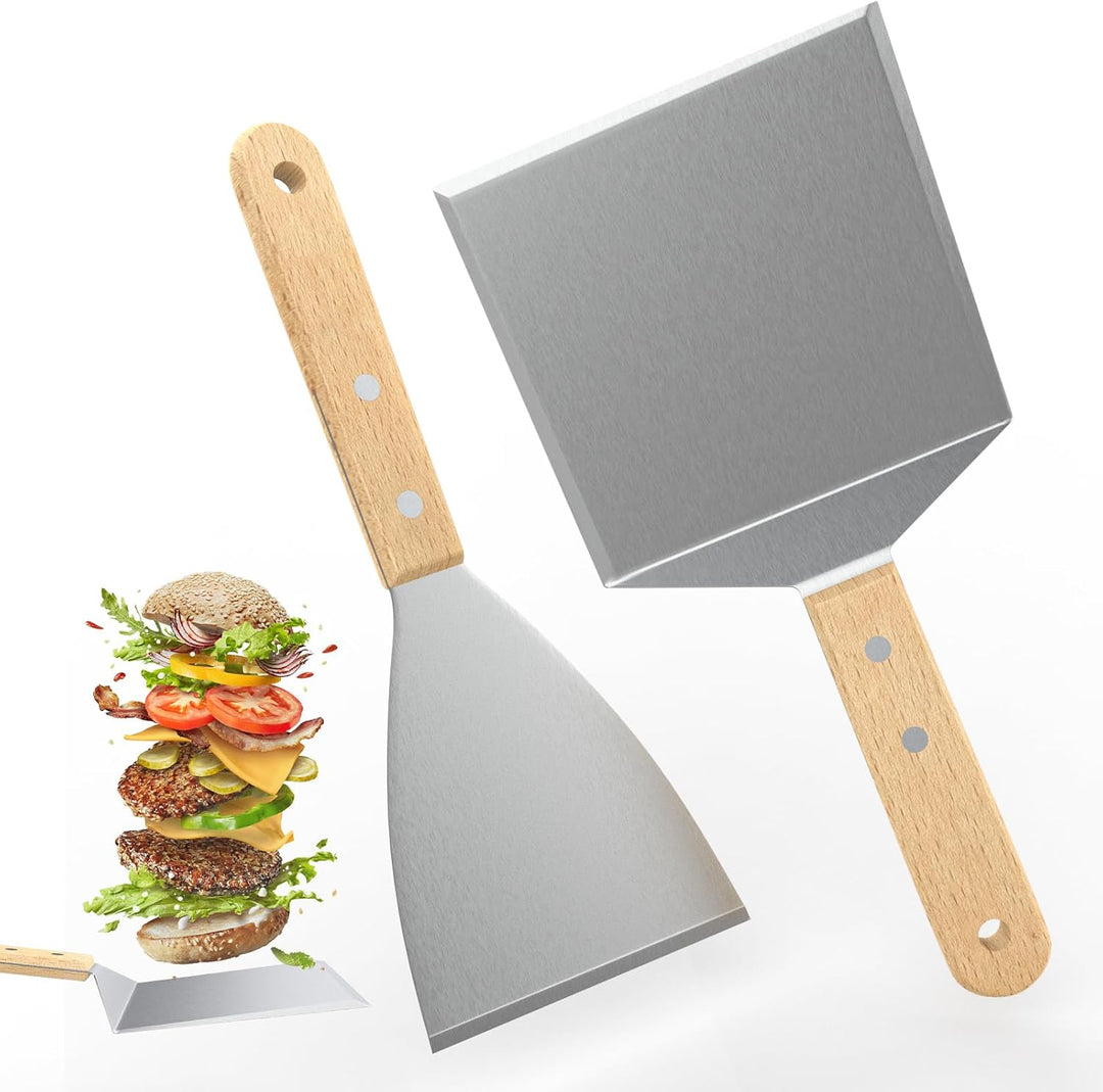 HAPPY FINDING Grillspachtel, XXL holzgriff Grillbestecksets Edelstahl Grill Zubehör mit Grillspatel-