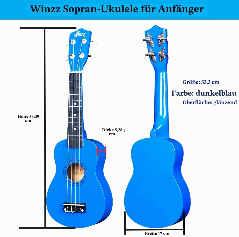 Winzz Sopran Ukulele Starter Kit für Anfänger mit Tasche, Clip-On Tuner, Zusätzlichen Saiten, Gurt,