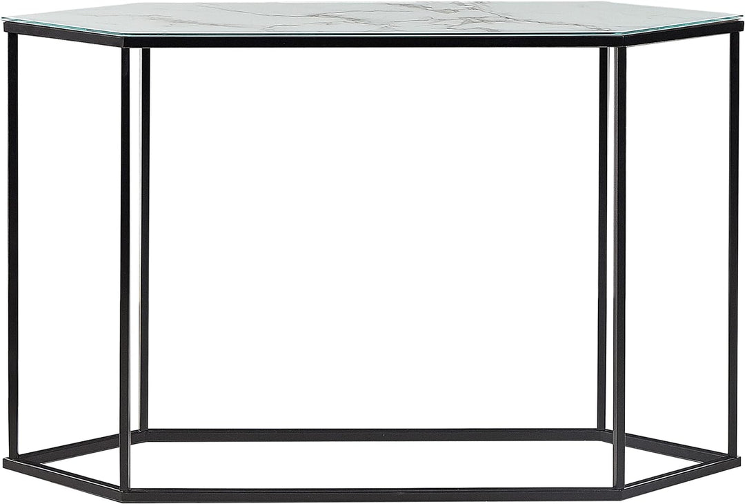 Schmaler Konsolentisch Marmor Optik weiss Metallgestell schwarz Galmour Perrin