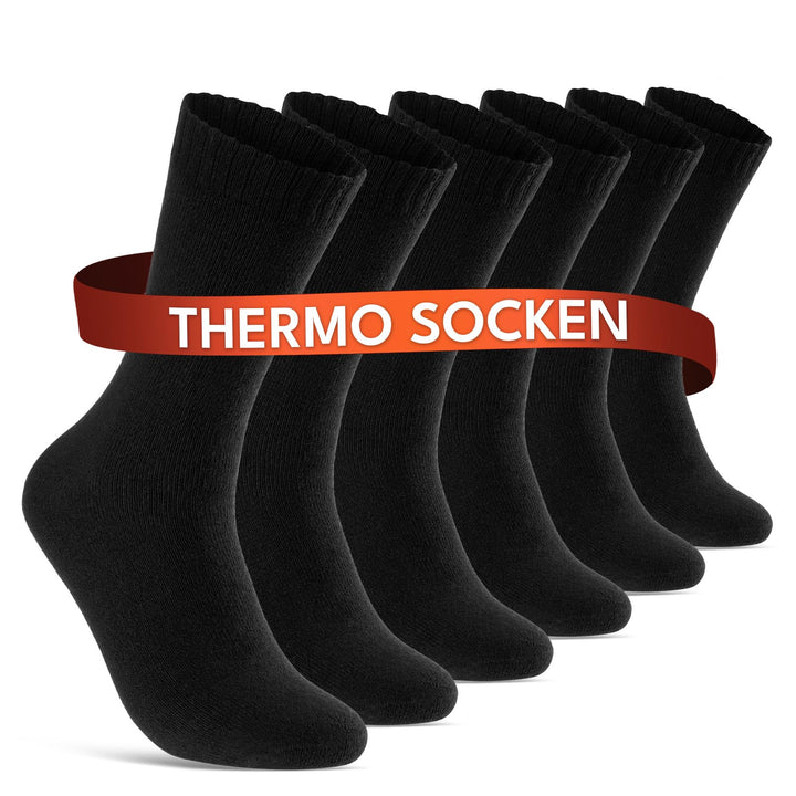 6 | 12 | 24 Paar THERMO Socken Damen & Herren Wintersocken Vollfrottee, 6 Paar | Schwarz