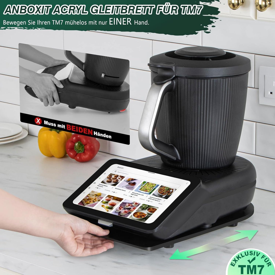 ANBOXIT Gleitbrett TM7 für Thermomix, Brett für Thermomix mit Teflon-Füssen, Leicht Gleitendes Acryl