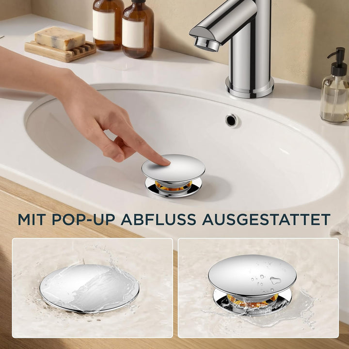 FORIOUS® Wasserhahn Bad, Edelstahl Waschbeckenarmatur mit Auslaufhöhe 85MM, Einhebel-Mischbatterie m
