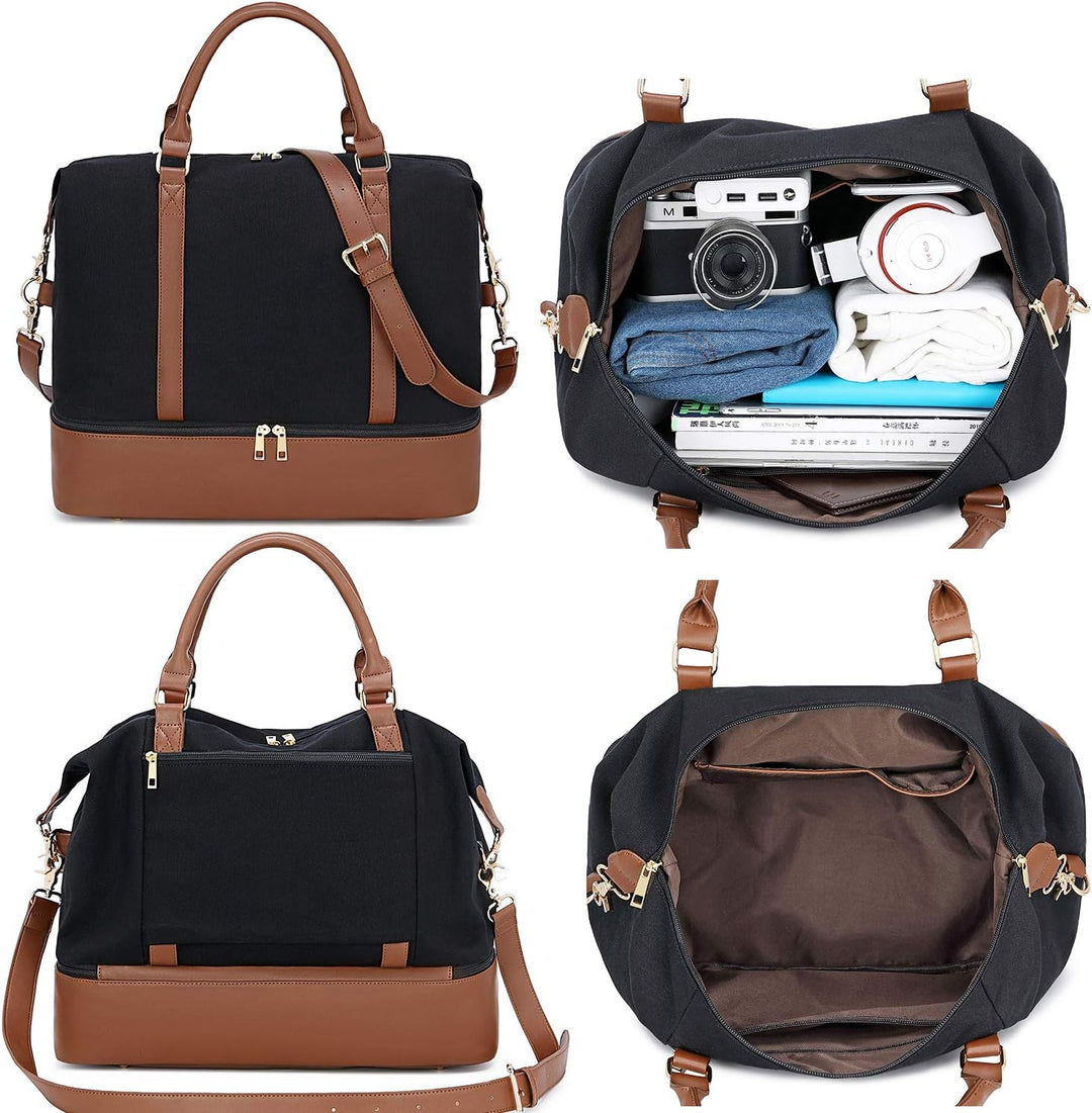 LEDAOU Weekender Damen Reisetasche Tasche mit Schuhfach Canvas Handgepäck Tasche Sporttasche Travel